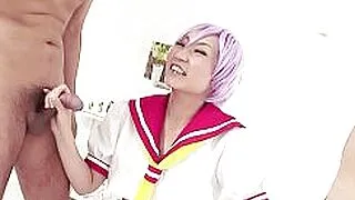 Japonya'da Minyon Japon Cosplay Kızı İçin Sansürsüz JAV Creampie MMF Üçlü İlişki