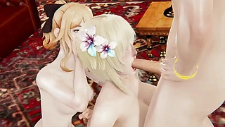 原神Hentai - Lumine为钟李口交，Jean协助 - 日本亚洲漫画动漫卡通游戏色情视频动画